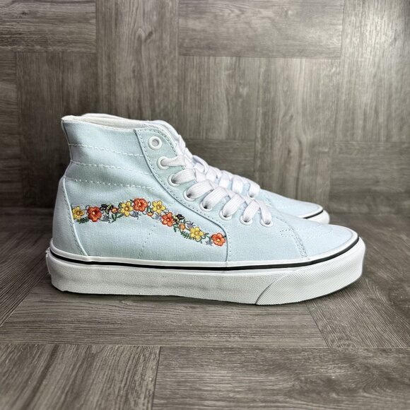 Vans Sk8-Hi Women's size 7 Light Blue Floral Print Skate Shoes - Picture 1 of 8